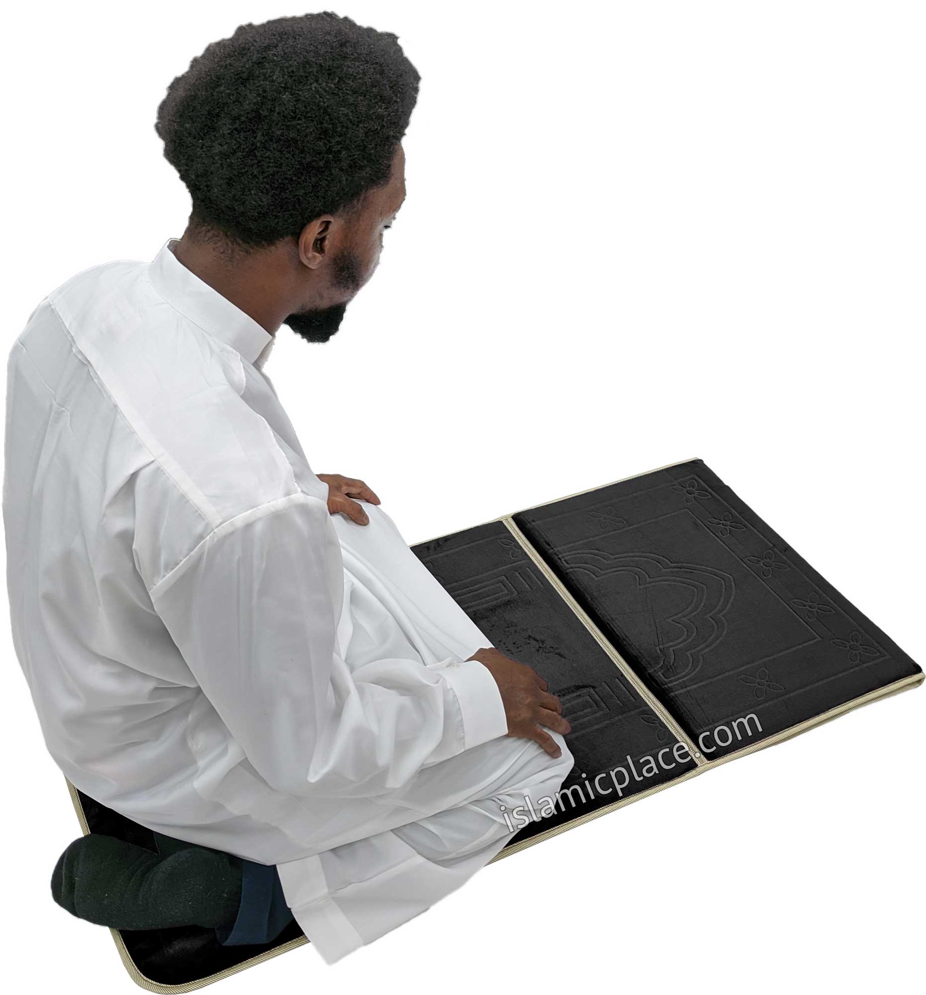 Black - Back Rest Soft Padded Prayer Rug
