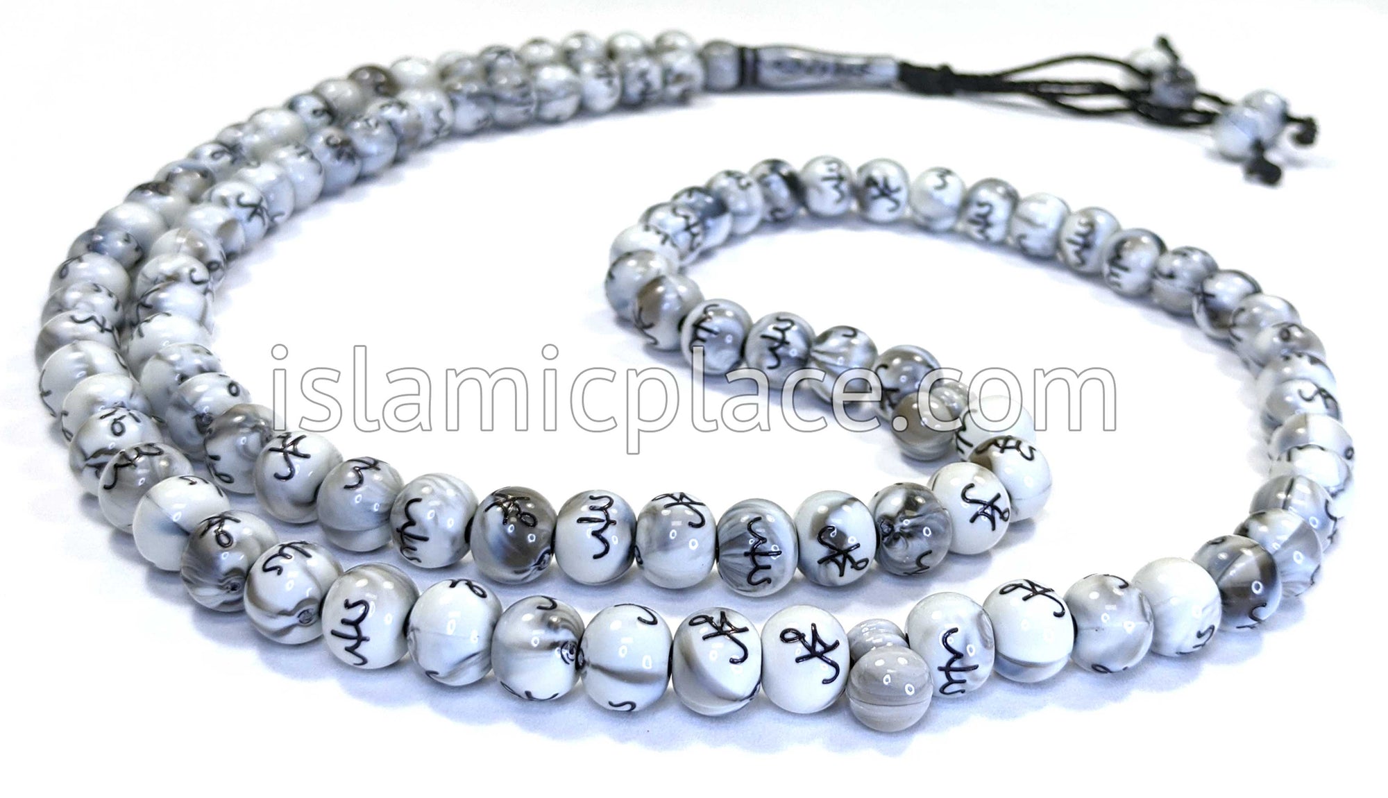 Graphite Gray - Large Bead Tasbih Prayer Beads with Allah & Muhammad Script
