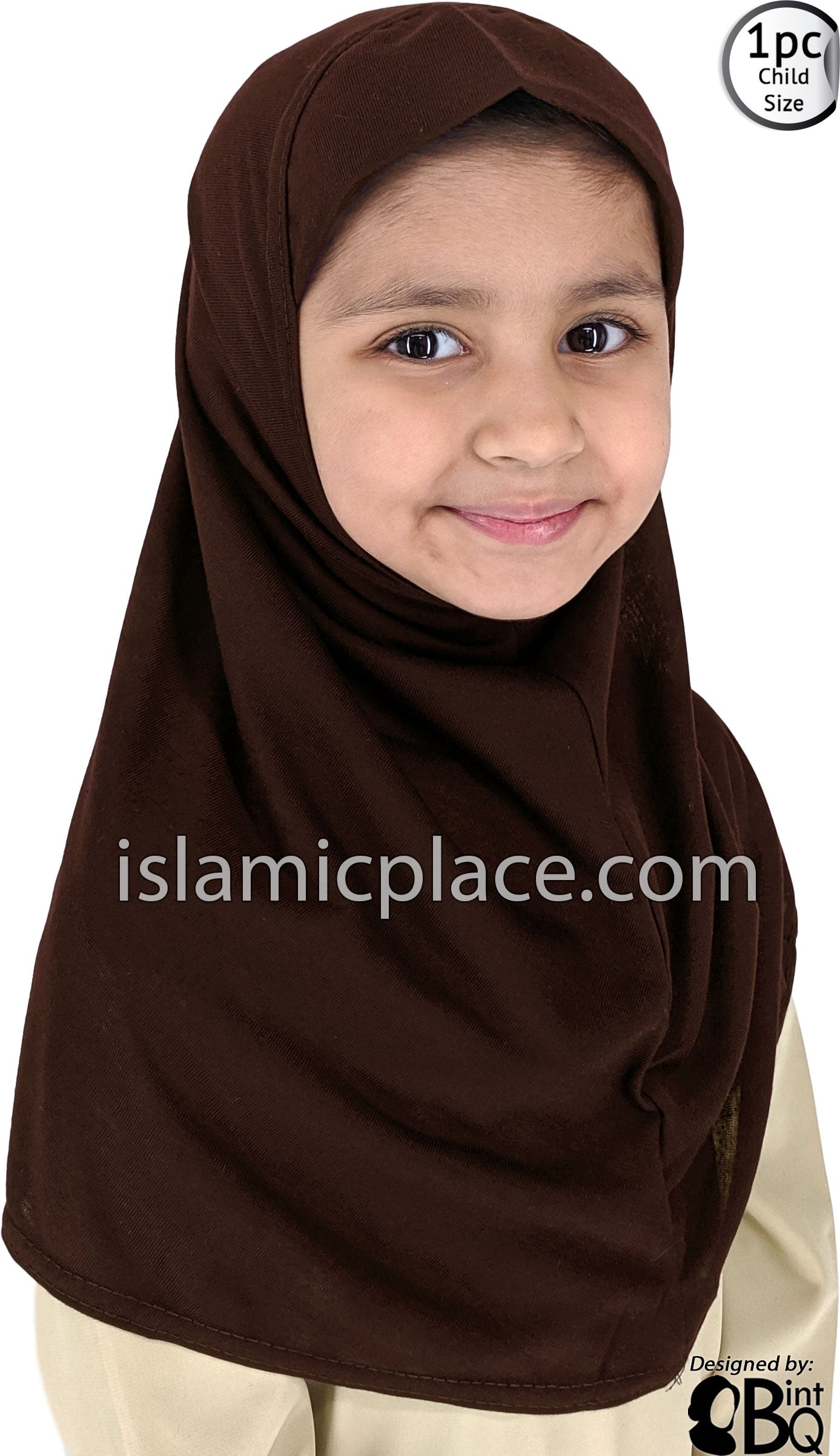 Brown - Plain Girl size (1-piece) Hijab Al-Amira