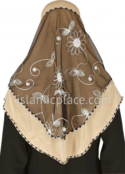Khaki - Floral Sketch Hijab Al-Amira Teen to Adult (Large) - Design 9