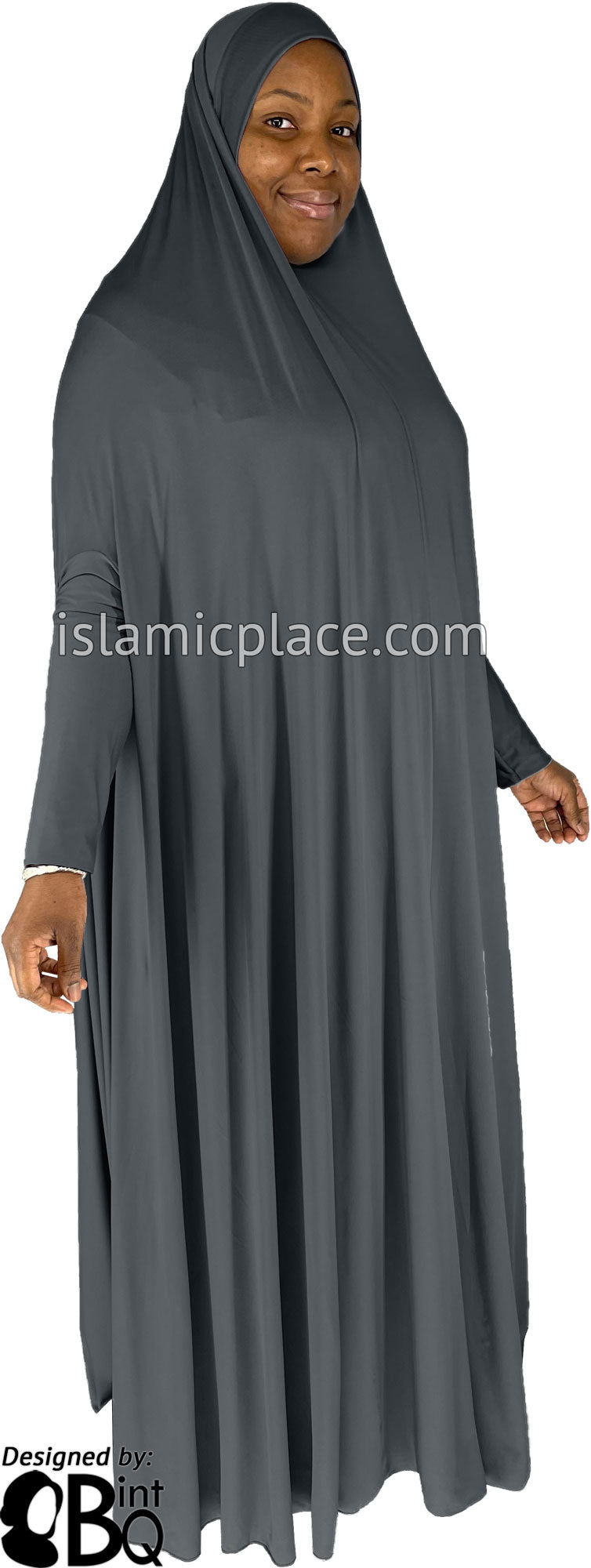 Charcoal Gray - Plain Overhead Abaya with Cuffs