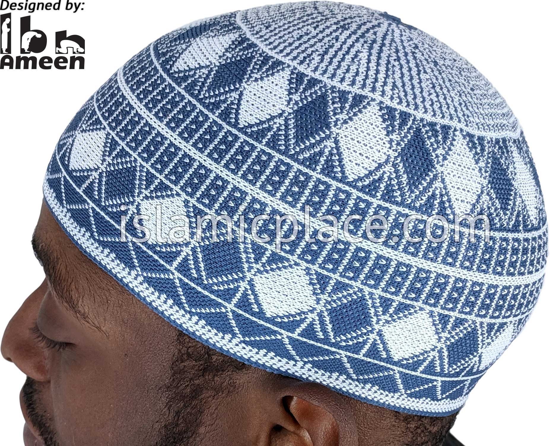 Denim Blue and White - Traditional Cotton Knitted Saud Designer Kufi