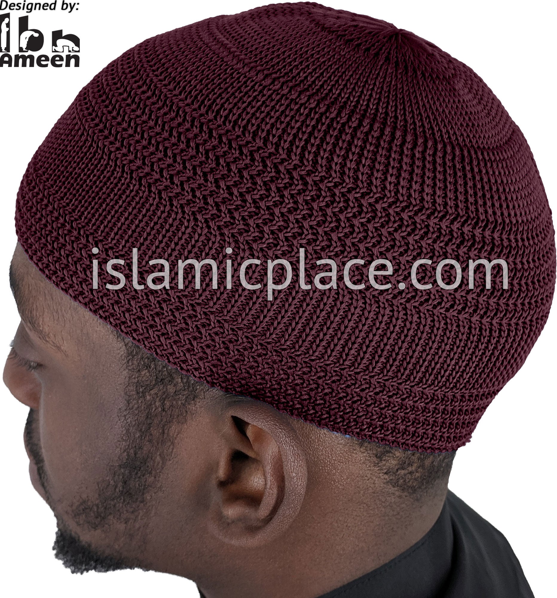 Burgundy - Elastic Knitted Plain Simple Kufi