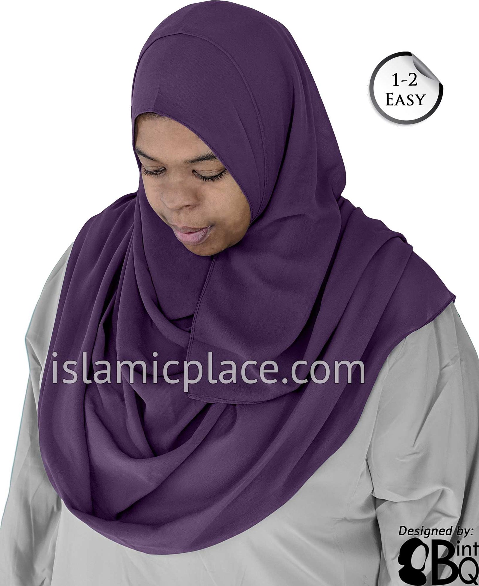 Purple Plain - Salima 1-2 Easy Georgette Shayla Long Rectangle Hijab 30"x70"