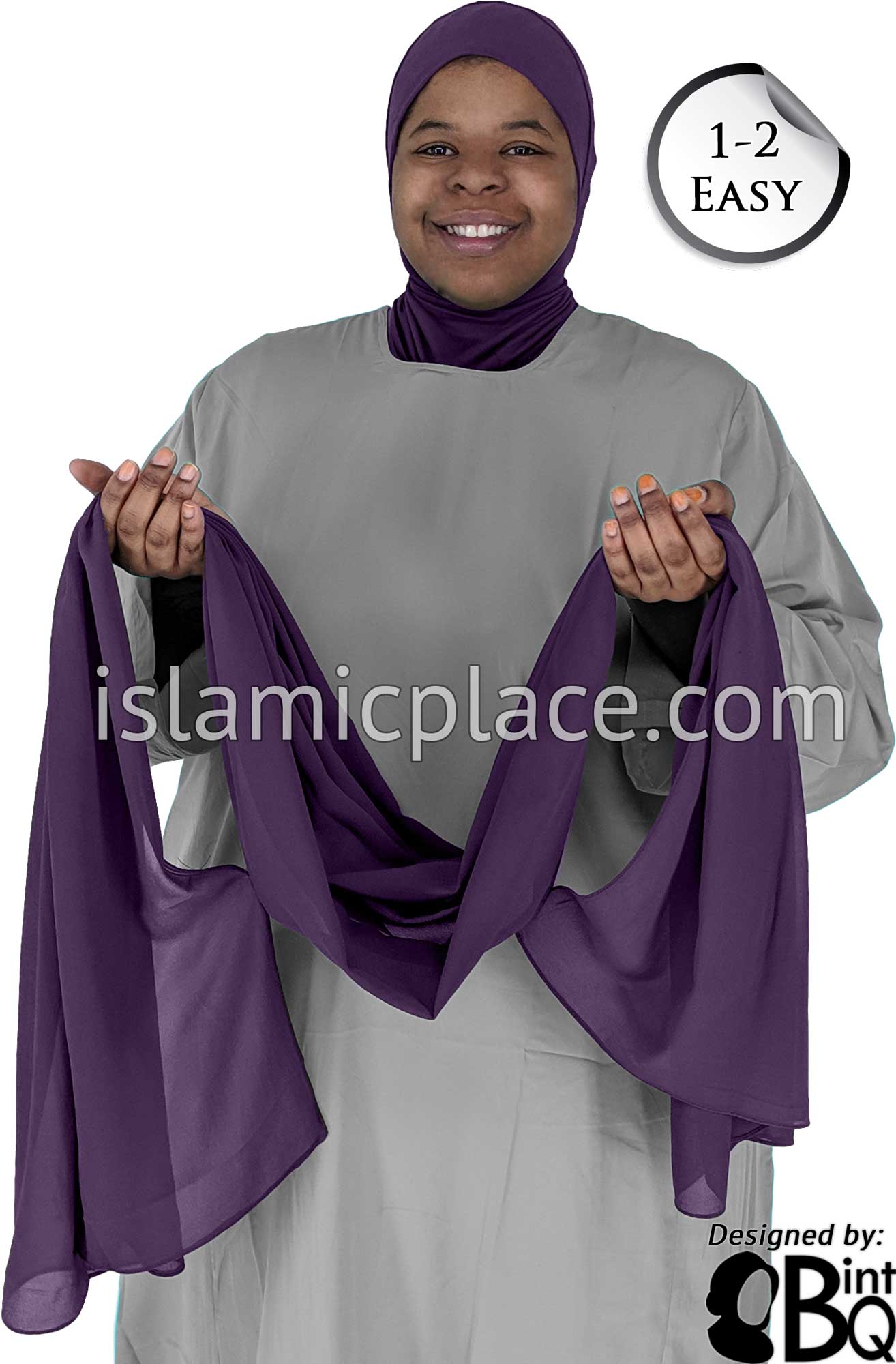 Purple Plain - Salima 1-2 Easy Georgette Shayla Long Rectangle Hijab 30"x70"