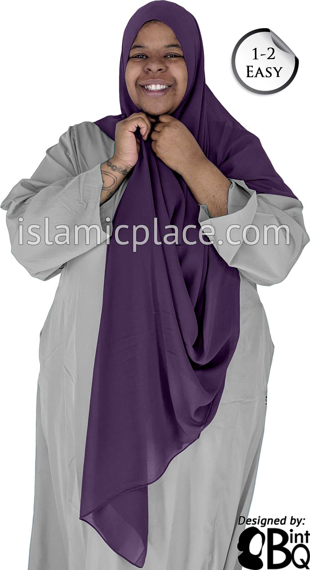 Purple Plain - Salima 1-2 Easy Georgette Shayla Long Rectangle Hijab 30"x70"