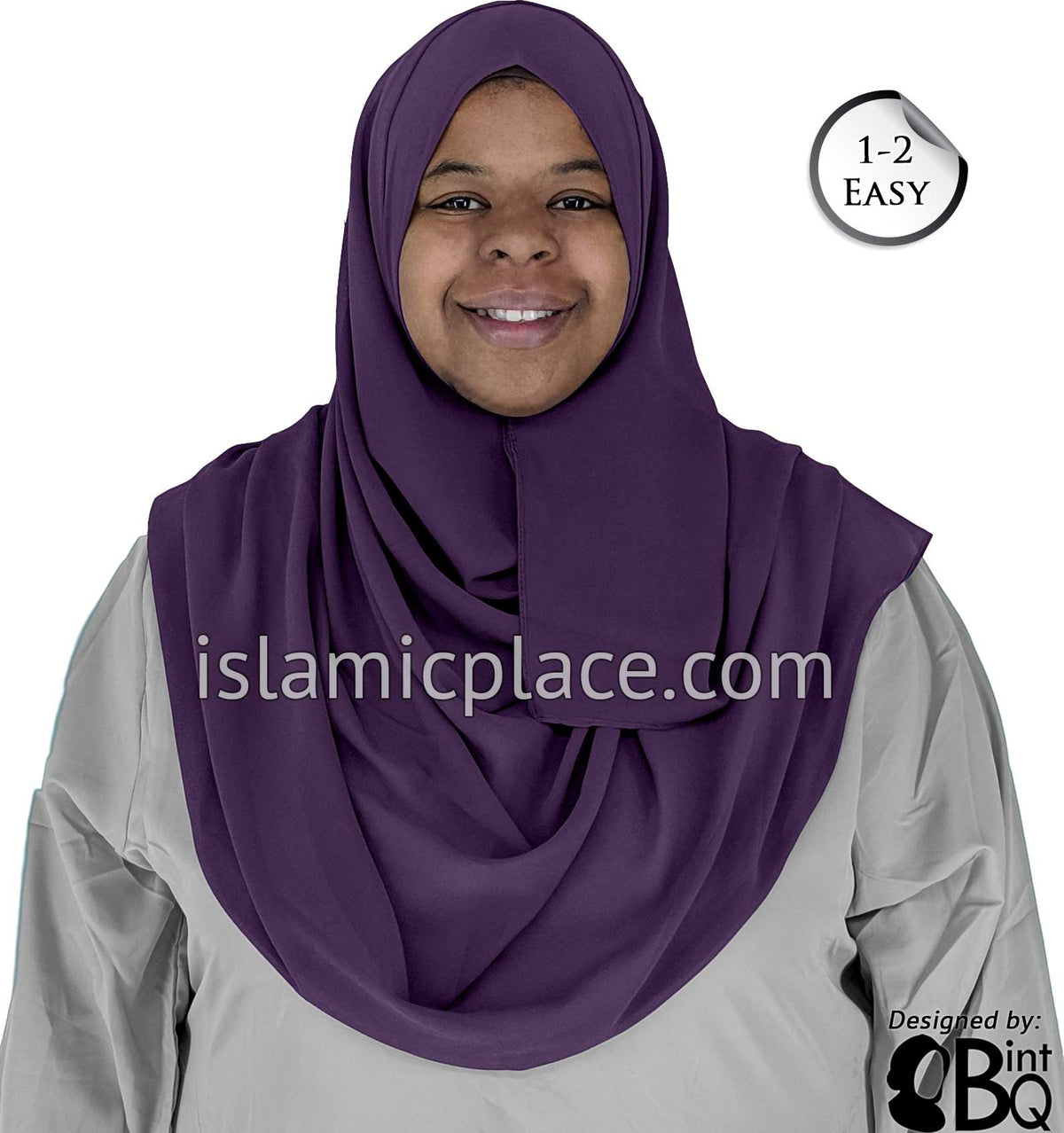 Purple Plain - Salima 1-2 Easy Georgette Shayla Long Rectangle Hijab 30"x70"