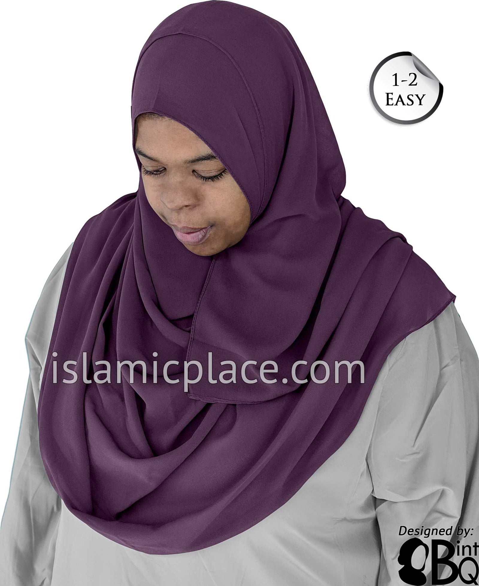 Eggplant Plain - Salima 1-2 Easy Georgette Shayla Long Rectangle Hijab 30"x70"
