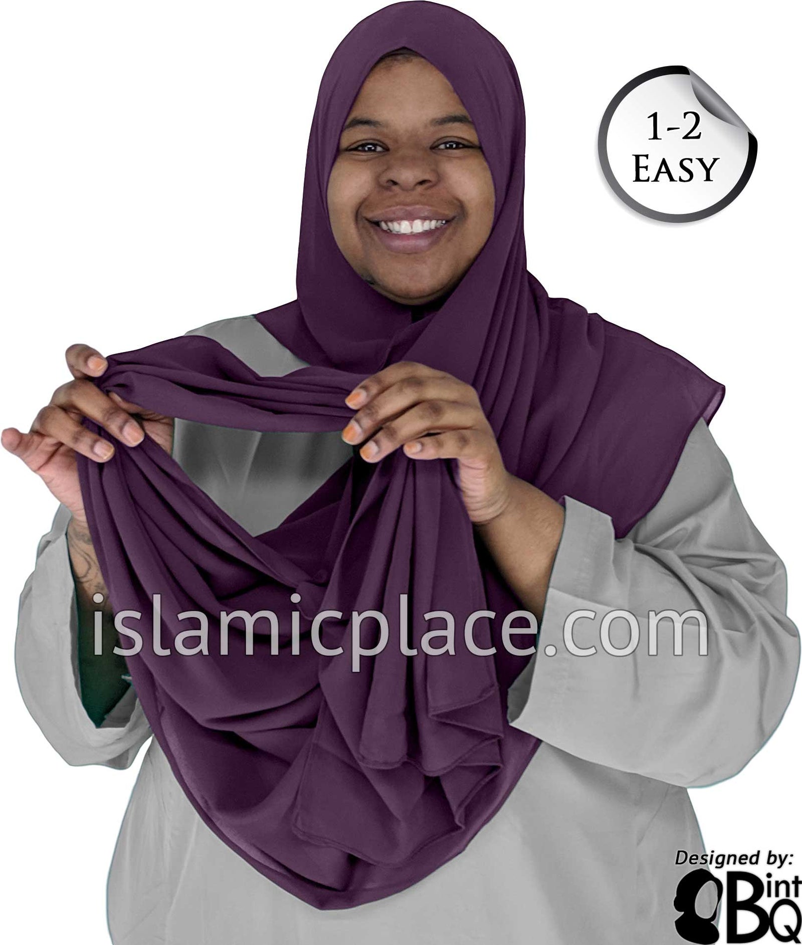 Eggplant Plain - Salima 1-2 Easy Georgette Shayla Long Rectangle Hijab 30"x70"