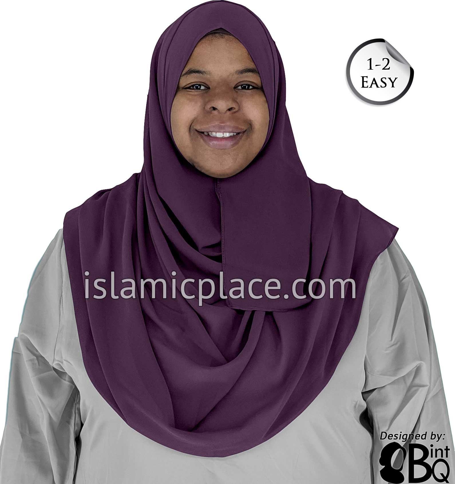Eggplant Plain - Salima 1-2 Easy Georgette Shayla Long Rectangle Hijab 30"x70"