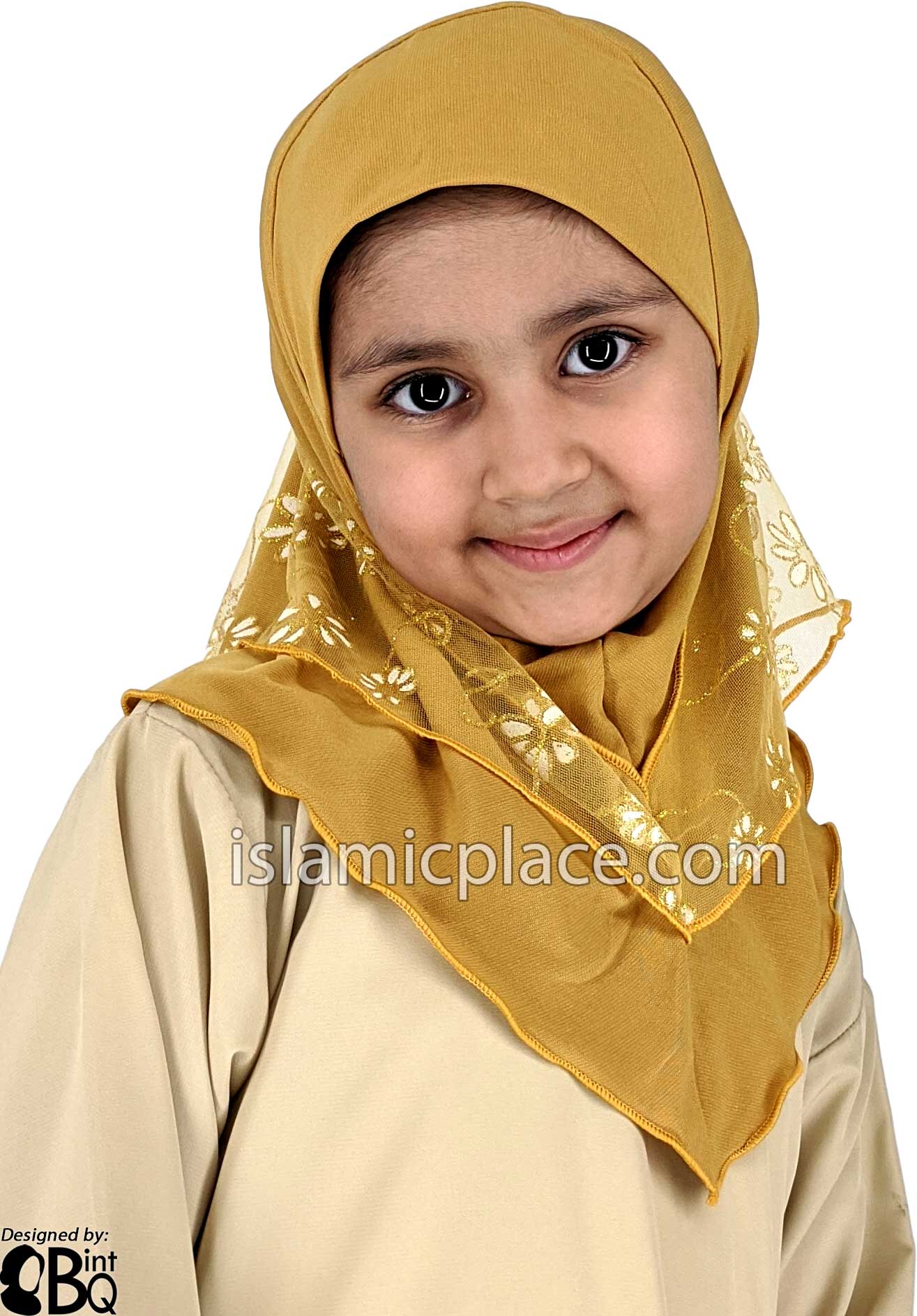 Mustard Gold - Daisy Sketch Hijab Al-Amira - Girl size (1-piece) - Design 2