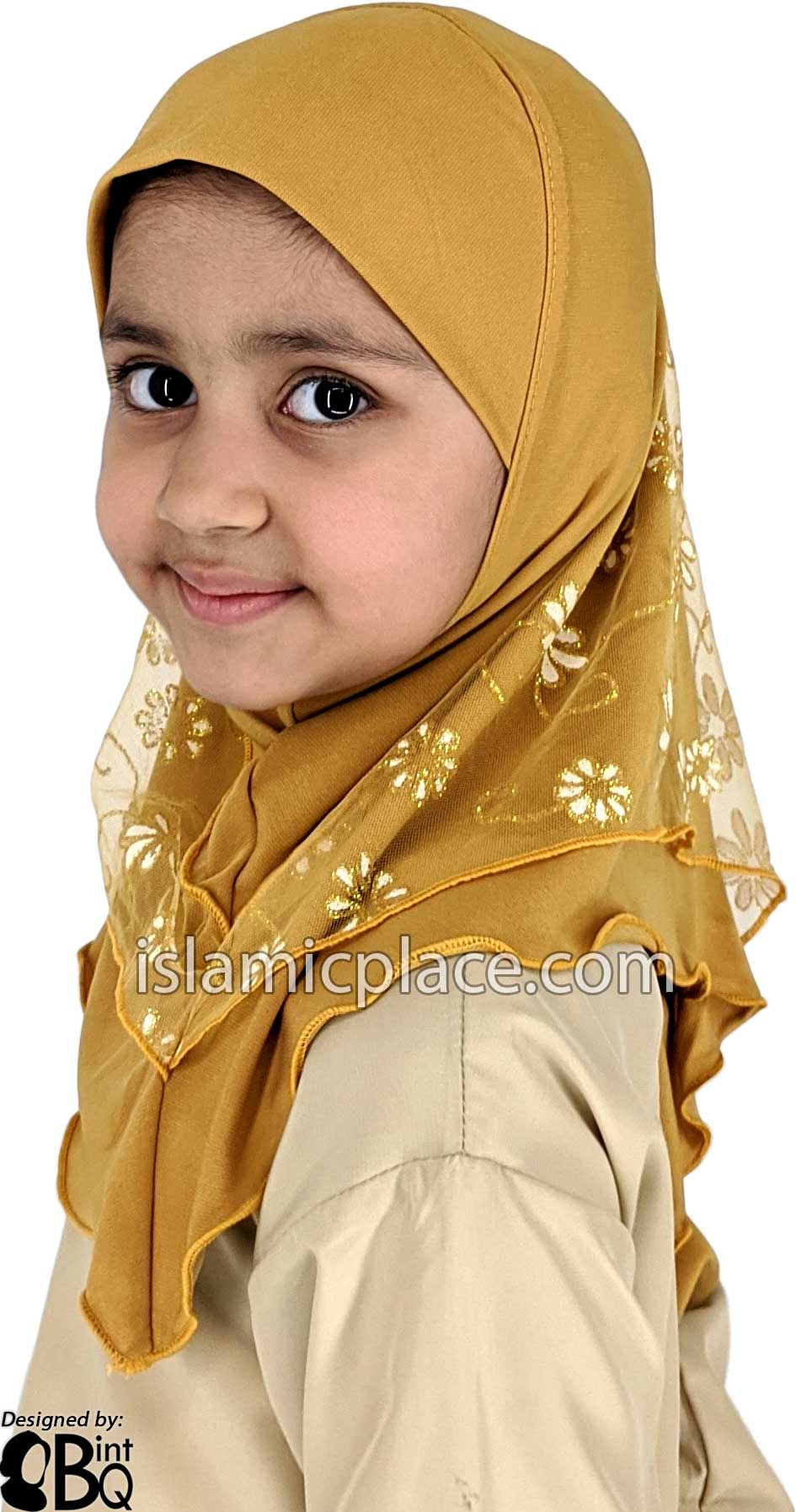 Mustard Gold - Daisy Sketch Hijab Al-Amira - Girl size (1-piece) - Design 2