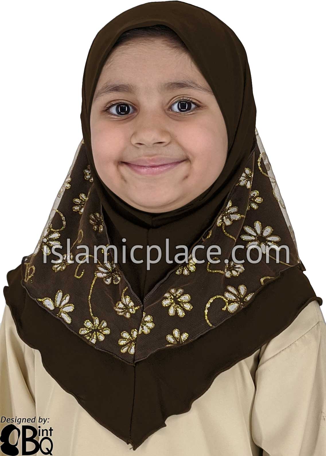 Brown - Daisy Sketch Hijab Al-Amira - Girl size (1-piece) - Design 2