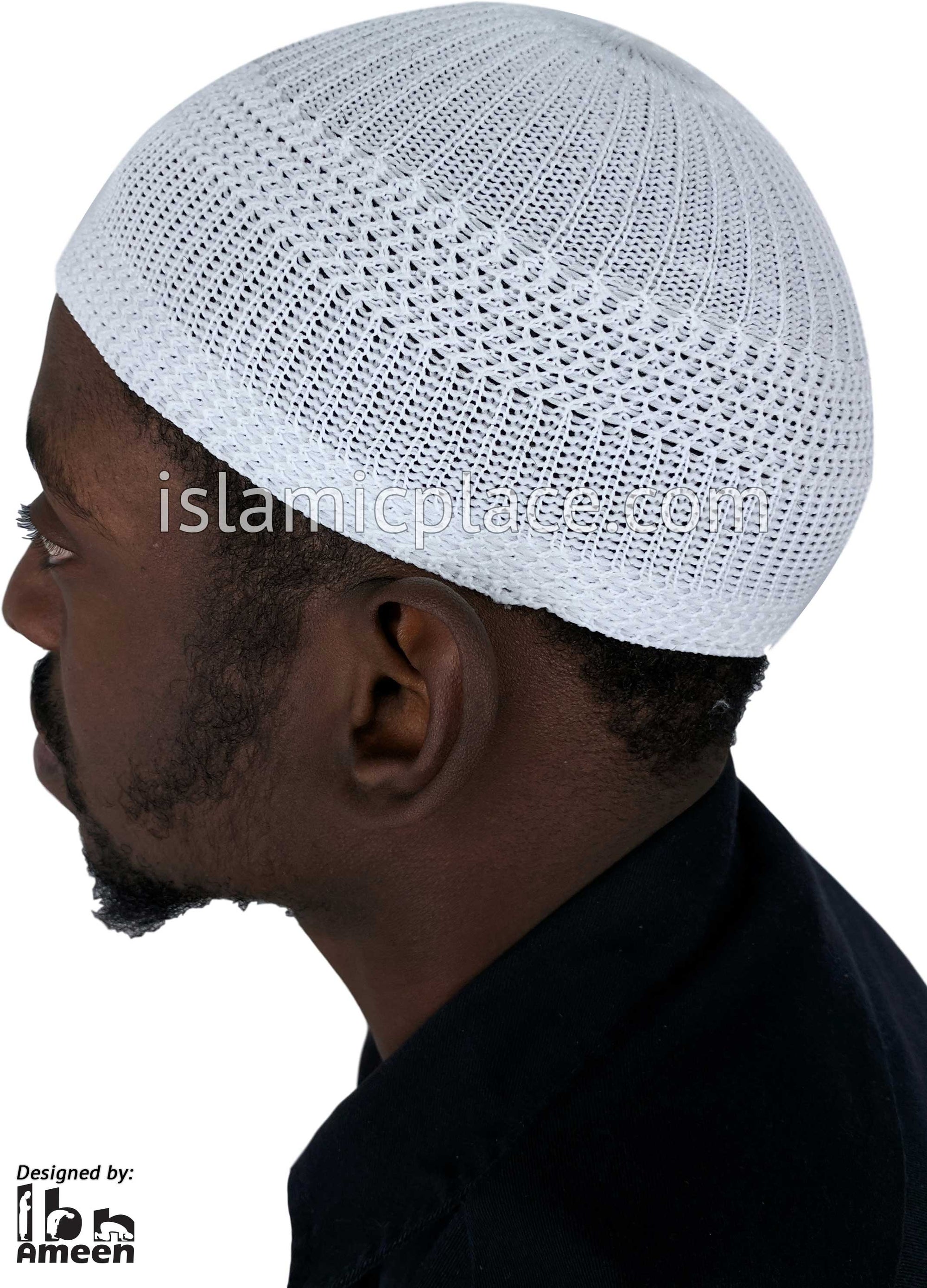 White - Elastic Knitted Plain Simple Kufi