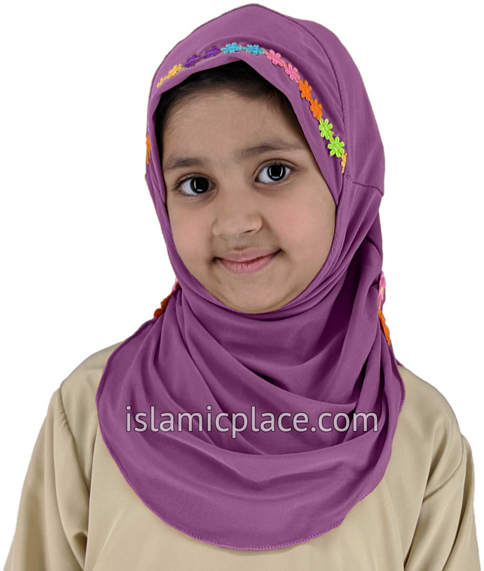 Light Purple - Lace Daisy Flowers Hijab Al-Amira - Girl size (1-piece)