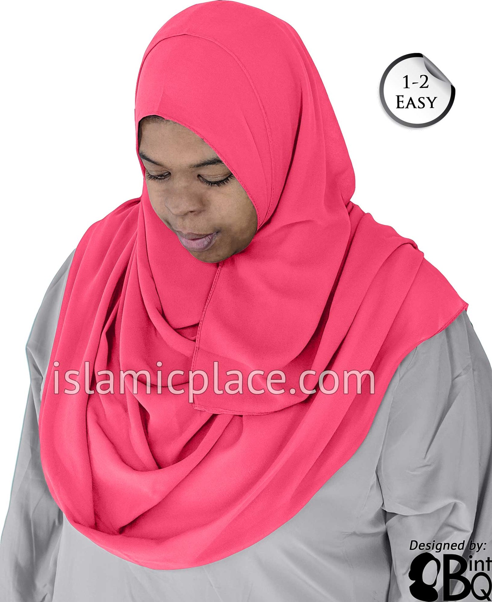 Bubblegum Pink Plain - Salima 1-2 Easy Georgette Shayla Long Rectangle Hijab 30"x70"
