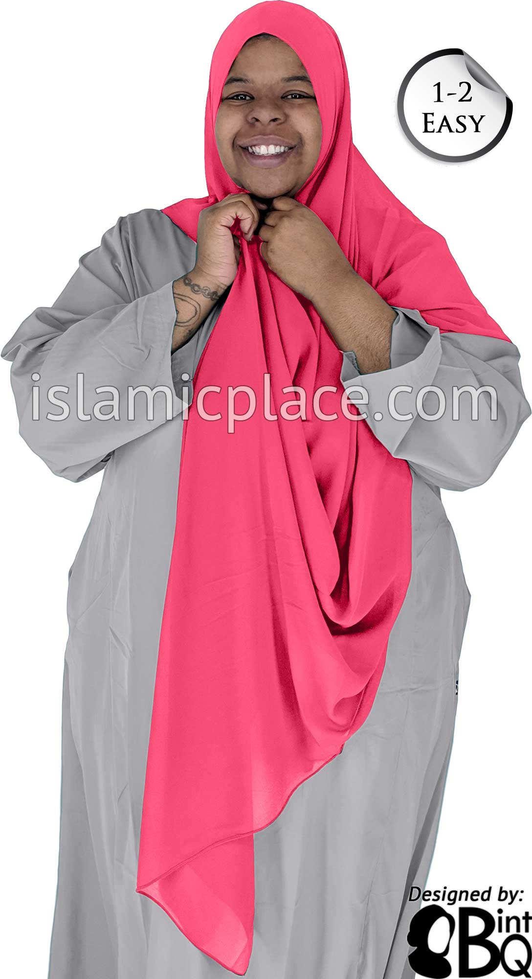 Bubblegum Pink Plain - Salima 1-2 Easy Georgette Shayla Long Rectangle Hijab 30"x70"